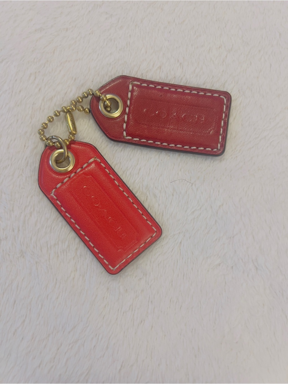 Coach Red Leather Double Tag Keychain 2.5 Large